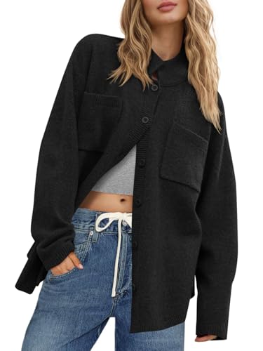 Image of Saodimallsu Womens Collared Cardigans Button Down Fall Sweater Jackets Oversized Casual Long Sleeve Knit Shirts