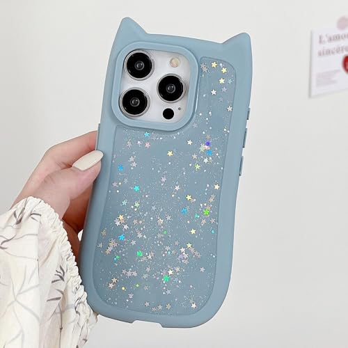猫耳グリッタースパンコールソフトシリコンケース iPhone 15 Pro Max 14 Plus 13 12 11 キラキラ輝く耐衝撃保護カバー ブルー iPhone 12 Pro用
