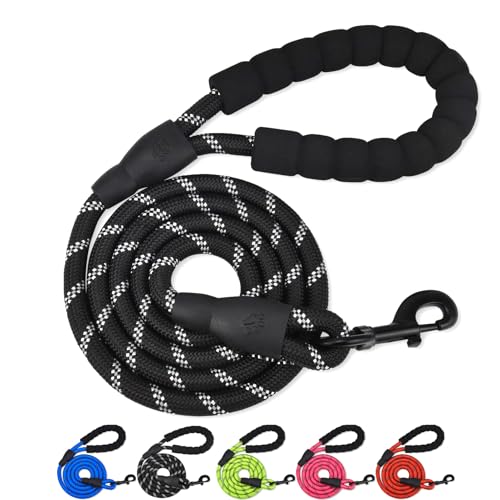 Rope Dog Lead with Soft Padded Handle and Carabiner Clip, Training Lead for Dogs Reflective Dog Lead and Multi-Colour for Puppy, Small, Medium, Large Dog (Black, 200 * 1.2 cm)