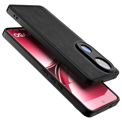 Image of Kapa Tux Leather Back Cover for Vivo T4R / V50 / V50E 5G | Slim Shockproof Camera Protection Bumper Case (Black)