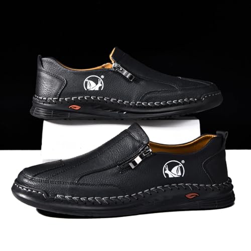 Men's Classic Business Leather Hand-Sewn Zipper Loafers Vintage Lightweight Non-Slip wear-Resistant Driving Casual Shoes2
