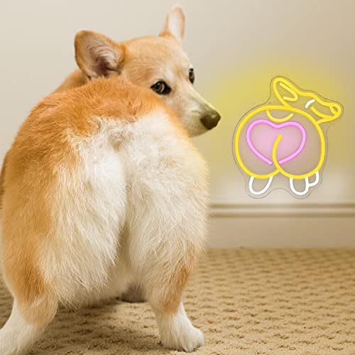 Image of Corgi Neon Sign, Acrylic, 14.9 x 12.9 inches, USB Powered, Modern Decorative Signage with Pink Heart for Home, Office Wall Decor, Pet Shop, Birthday Gifts