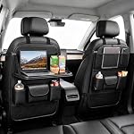 2 Pack PU Leather Backseat Car Organizer with Foldable Tray