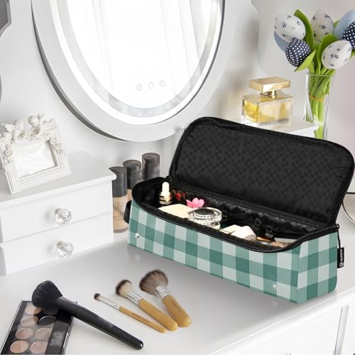 Bolso de viaje para herramientas de cabello Hot Hair Tools con tapete resistente al calor y protector contra el polvo, para planchas, rizadores y accesorios capilares con diseño botánico y gingham miniatura 7