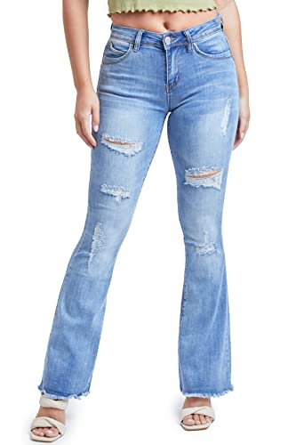 Ymi Womens Junior Wannabettabut High Rise Super Flare Denim Jeans, Pot+Rips+Whisk 1766M, 3 Us #TOP7
