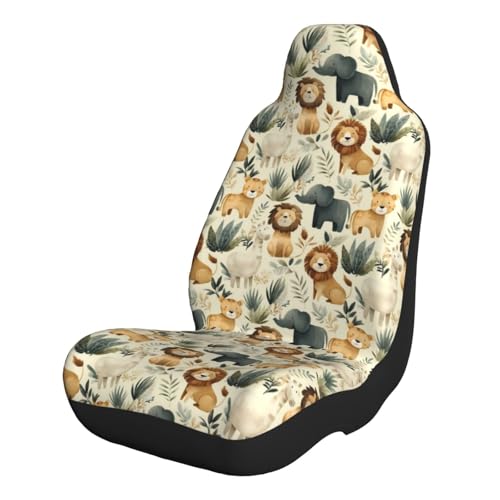 Fuzquwu Safari Animals (1) for Universal Car Seat Cover, Front Seat Protector for Cars Suvs Trucks, Easy Install Stretch Seat Cover