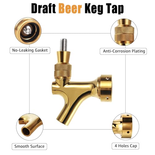 image for Hilangsan Golden Beer Faucet Keg Tap Faucet, All 304 Stainless Steel D