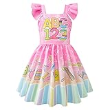 LQSZ Girls Dresses Tutu Summer Back to School Ruffle Sleeve Pencils Study Stationery Dress for Toddler Girl Size 9 10
