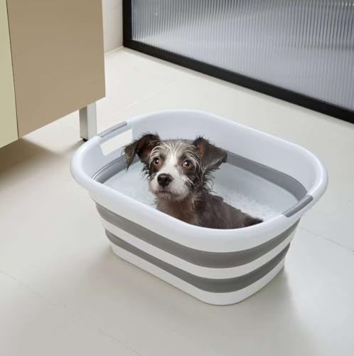 Schwänlein Multi-Functional Collapsible Pet Bathtub Portable Indoor Outdoor Foldable Washing Tub Bathing Tub Small Pets Bathtub for Puppy Small Dogs Cats (small size)