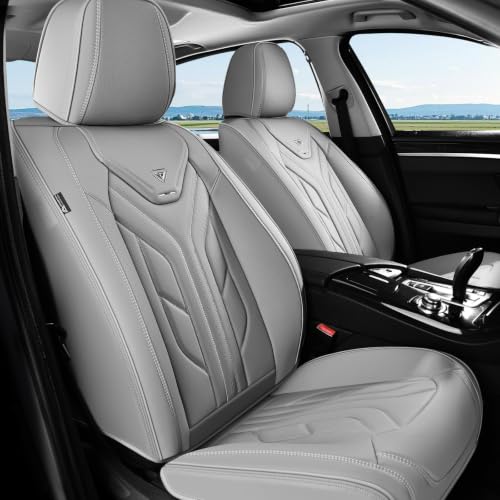 Image of Coverado Seat Covers, Car Seat Covers Front Seats, Leather Seat Covers for Cars, Automotive Seat Covers Car Seat Protector Car Seat Cushion Universal Fit for Most Sedans SUV Pick-up Truck(Grey)