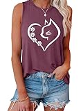 Semisun Women's Cat Tank Tops Heart Graphic Tees Vest Cute Paw Print Design Sleeveless T-Shirt Cat Lovers Casual Summer Wear Purplish Red