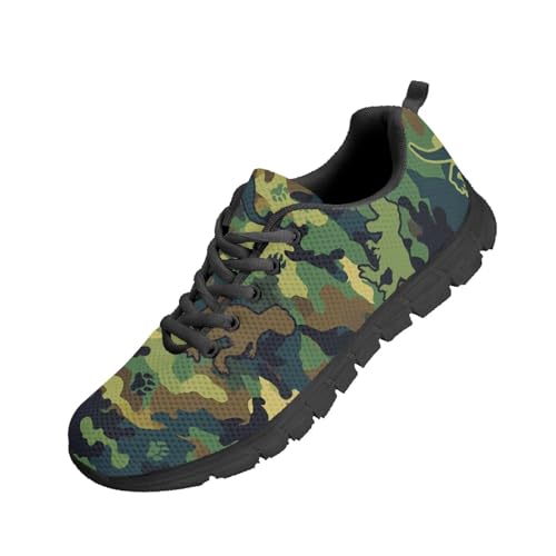 SYtrade Dinosaur Paw Green Camo Mens Tennis Shoes Lightweight Lace Up Running Sneaker Black Sole