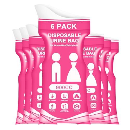 SZWLJ Paquete de 6 Bolsas de orina Desechables Rosas de 900 CC para artículos Esenciales de Camping, Orinal de Viaje portátil con características a Prueba de Fugas y Control de olores