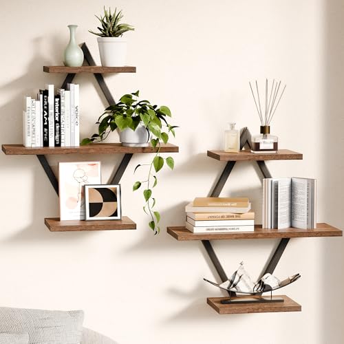 Image of Floating Shelves, Wall Shelf Set of 2, Wall Mounted Shelves, 3-Tier Hanging Wall Shelves for Bathroom, Living Room, Bedroom, Kitchen, Office (Rustic Brown)