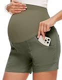 AMPOSH Women's Maternity Casual Cargo Shorts with Pockets Stretchy Summer Wear Pregnancy Clothes(Olive, M)