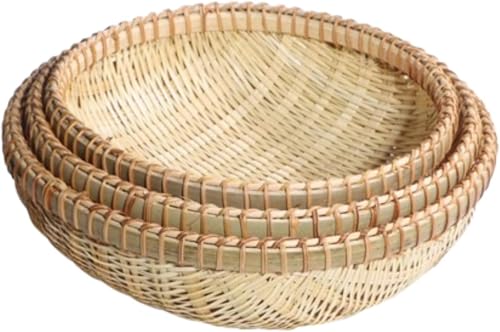 【3 サイズセット】天然竹ざる 深型設計 25/29/34cm 丸いちりとり キッチンコロンダー 野菜・麺類用水切りカゴ