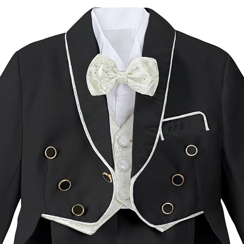 Dressy Daisy Baby Boys Classic Tuxedo Black Suit 5 Pcs Set Formal Dress Wear Wedding Outfit with Jacquard Vest Size 18-24 Months - Thumbnail 5