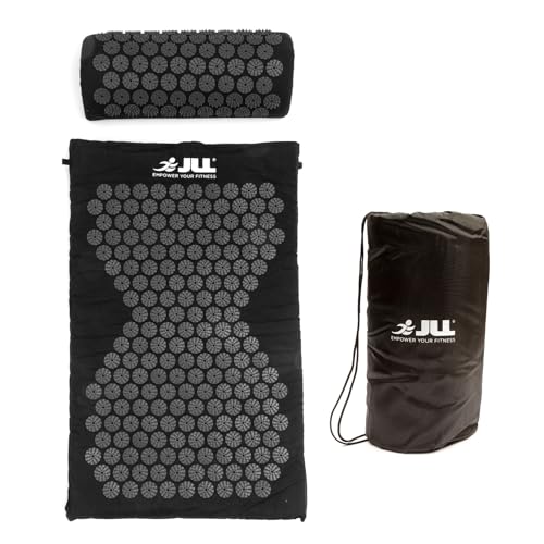 JLL Fitness Acupressure Mat Set - Prick Free Acupuncture Mat and Acupuncture Pillow for Relaxation and Pain Relief - Massage Mat, Acupressure Cushion, Washable Cover and Travel Bag (Black)…