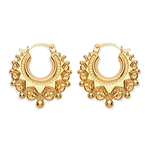 9ct Yellow Gold on Silver Victorian Style Gypsy Creole Hoop Earrings - 20mm