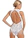 winying Women's Shiny Sequin Tassel Latin Jazz Dance Leotard Mesh Patchwork Bodysuit Dance Costume 3# White Small