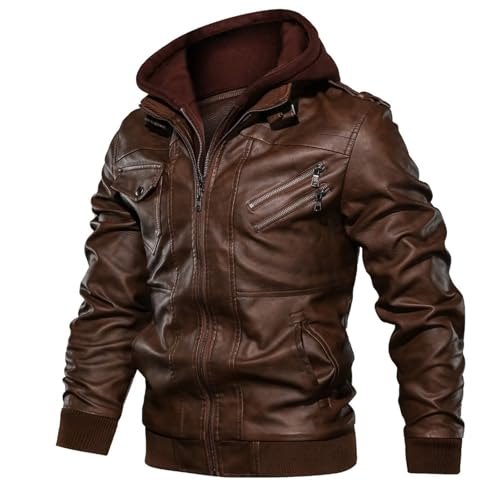 Veste de moto en cuir chaud polaire avec capuche amovible FGRID