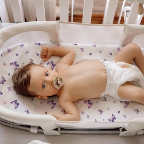 Image of 4 Pack Butterfly Baby Crib Sheets for Baby Girls Purple Crib Fitted Sheets for Standard Size Crib and Toddler Mattress Soft and Breathable (Bassinet)
