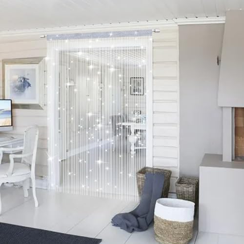 DALAETUS 2 Pcs Glitter String Curtain Panel Set, 100 x 200 CM Decorative Door Curtain, Tassel Ribbon Strip Silver Screen, Room Divider for Living Room, Bedroom, Party (White) - Image 7
