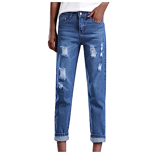 Plus Size Ripped Jeans for Women High Waisted Skinny Denim Pants Ripped & Distressed Slim Straight Leg Flared Jeans