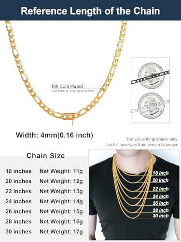 ChainsPro Silver/Gold Plated/Black Figaro Chain for Men Women, Men Necklace Chains, 4/6/9/13 mm, 14-30inch Stainless Steel Necklaces Hip Hop Chain- Send Gift Box3