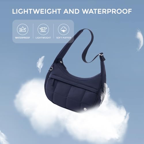 POIUGOYA Nylon Shoulder Bag For Women,Small Quilted Crescent Bag,Triple Zip Pocket Small Puffer Bag For Travel/Fitness4