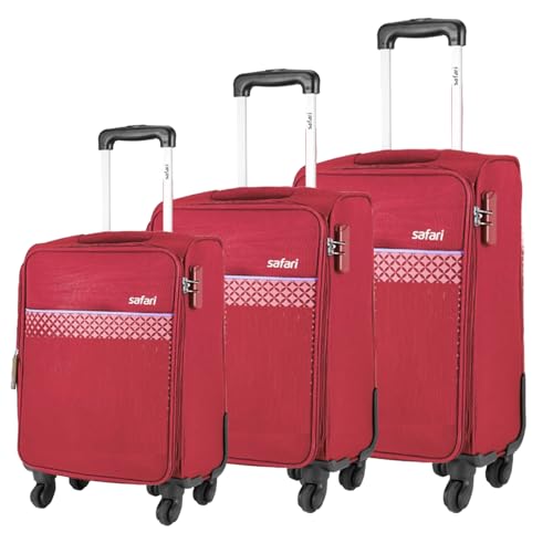 Image of Safari Dynamo Set of 3 (Cabin + Medium + Large) Trolley Bags Polyester Expandable Soft Luggage, 4 Wheels 360 Degree Wheeling, Travel Bag, Suitcase for Travel, Trolley Bags for Travel (Maroon)
