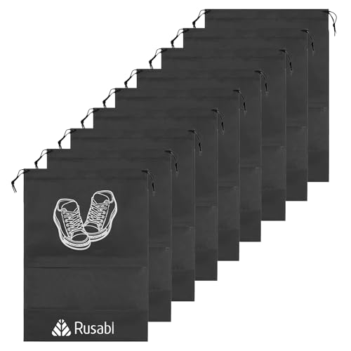 Image of Rusabl Shoe Bag for Travel (Pack of 9, Black) Non Woven, See Through Window, Drawstring Closure, Travel Organiser Pouch for Women & Men Sports Shoes, Sandals, Slippers, Footwear Cover for Travelling