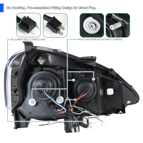 SPEC-D TUNING Black Smoke Dual Halo Projector Headlights Compatible with 2002-2004 Acura RSX, Left + Right Pair Headlamps Assembly - Image 5