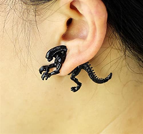 QWERBAM 2 peças de joias 3D Monster Alien Brinco de dinossauro cor preta para mulheres e homens (cor