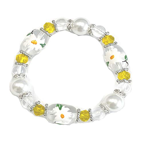 fiona Flower Bracelet Beaded, Garden Botanical Souvenir Jewelry Gift for Woman, (Cherokee Rose Georgia Flower)