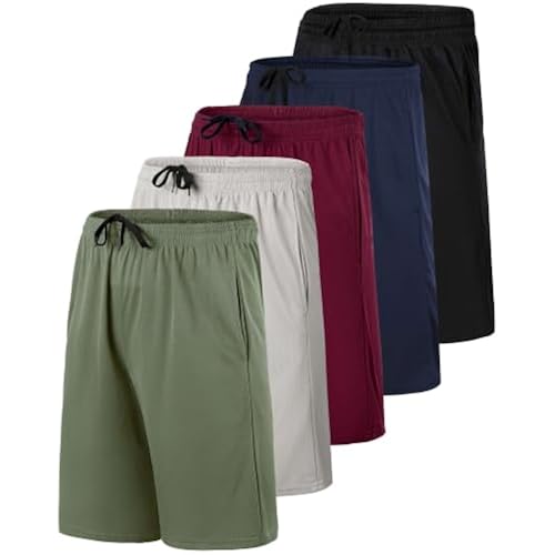 5 Pack Men's Mesh Shorts 9" Long Athletic Running Workout Gym Basketball