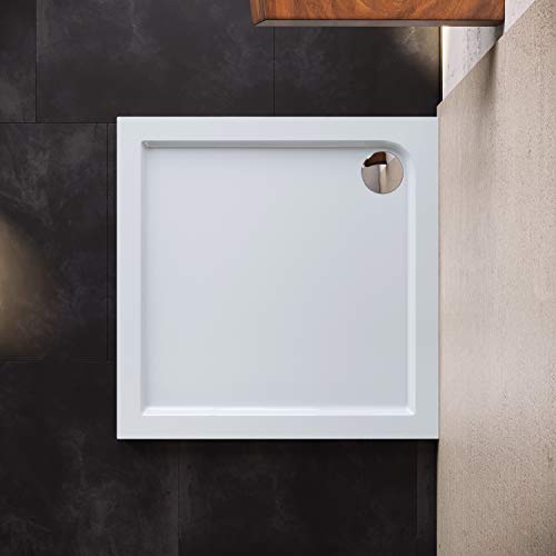 SONNI Quadratische Form Duschtasse - 100x100x4 cm Rutschfeste Duschwanne aus ABS-Acryl-Paneel, mit flachem Design, inklusive Ablaufgarnitur