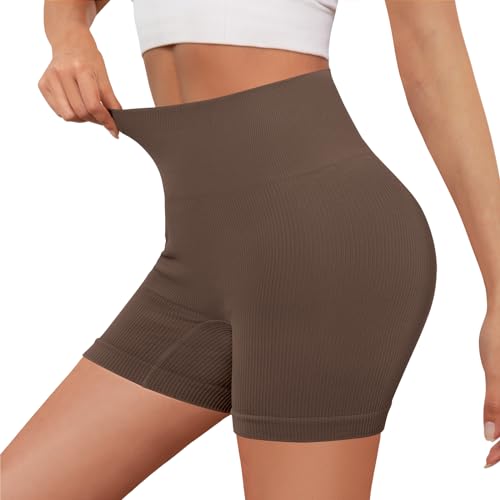 DIBAOLONG Womens Workout Shorts High Waisted Gym Yoga Running Volleyball Biker Athletic Butt Lifting Booty Shorts Coffee Grey L