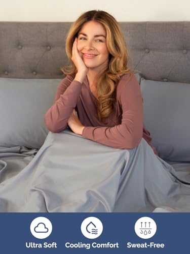 Image of Extra Deep Queen Sheet Set - 6 Piece Breathable Cooling Sheets - Steel Blue | Hotel Luxury Bed Sheets Set, Easy & Secure Fit, Ultra-Soft, Wrinkle & Fade Free, Comfy Sheets Set with Extra Deep Pockets
