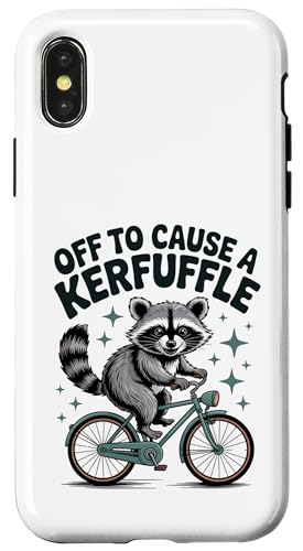 おもしろいアライグマKerfuffle 自転車ライダー ユーモラスな動物の言葉 スマホケース iPhone X/XS 用