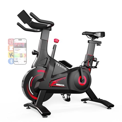 YESOUL Exercise Bike for Home Silent Magnetic Resistance Stationary Bike with Stable Triangle Frame 300 lbs Capacity Dual-Stage Drive & Alloy Flywheel Smart App with Scenic Routes & Live Classes