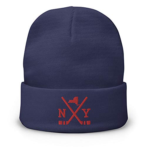 New York Hockey Sticks Retro NY Ranger Winter Beanie Cap Hat Navy
