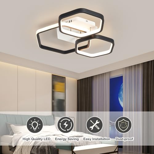Plafonnier LED moderne hexagonal dimmable 52W à 80W avec télécommande