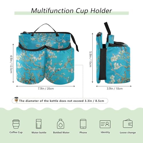 Image of Luggage Cup Holder for Suitcases Free Hands Suitcase Cup Holder Travel Luggage Drink Holder Portable Luggage Cup Caddy Bag Carrier with Handle Van Gogh Apricot Flowers