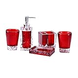LUANT Generic 5-Piece Resin Bathroom Accessory Set with Soap Dish, Dispenser, Toothbrush Holder and Tumbler, Red