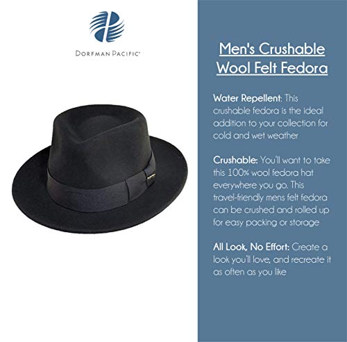 Scala Classico Men's Crushable Water Repelant Wool Felt Fedora Hat, Black, Medium #TOP4