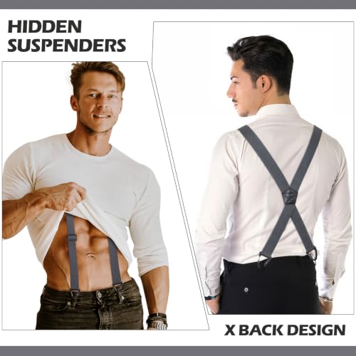 Image of Sintege 4 Pcs X Back Hidden Suspenders 1.5 Inch Heavy Duty Hiking Suspenders for Men Adjustable Under Clothing Invisible Belt