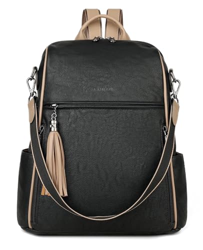 Image of FADEON Leather Backpack Purse for Women Designer Travel Backpack Purses PU Fashion Ladies Shoulder Bag with Tassel