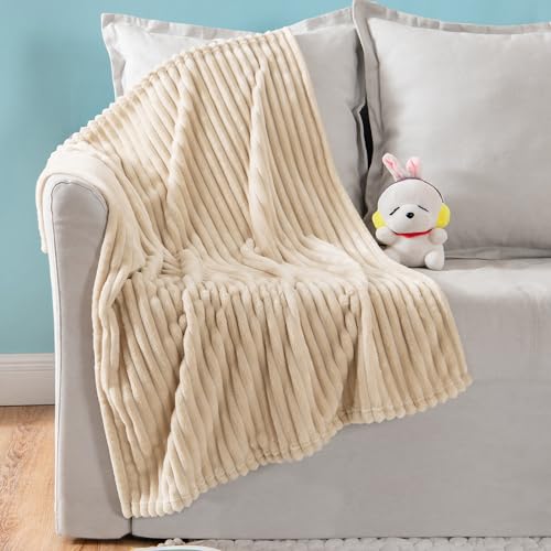 Image of MIULEE Fleece Baby Blanket with Stripe Pattern for Infant, Newborn Fuzzy Flannel Throw Blanket Plush Warm Cozy Boho Decor for Crib Stroller Nap 30"x40" Beige