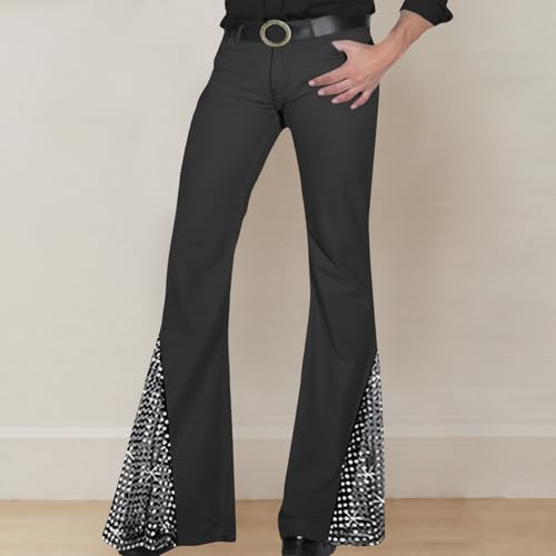 Men's Retro Sequin Flare Pants Casual Color Block Bell Bottoms Stylish All-Season Trousers for Party Daily Wear3